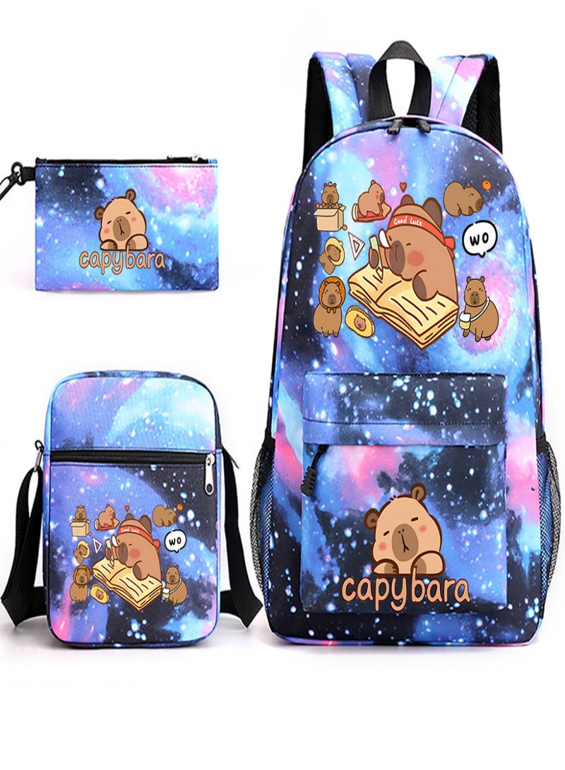Capybara Children Backpack Schoolbag Teen Student School Book bag with Lunch Box Pen Case 3 in 1 for Kids