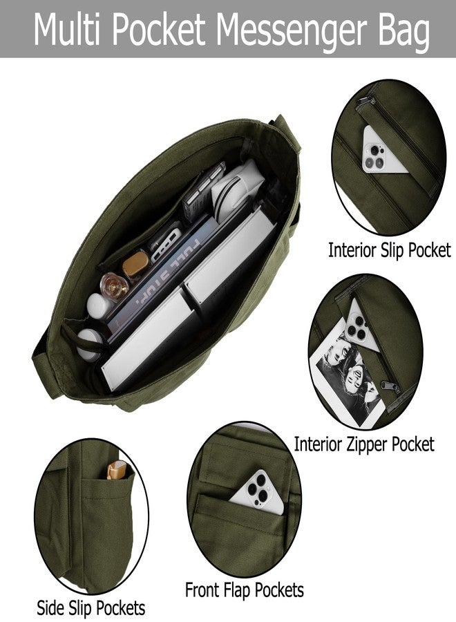 Youjaree Canvas Tote Bag Hobo Crossbody Handbag Big Capacity Messenger Bag with Multiple Pockets Casual Shoulder Bag for Women Men (Army Green) - Image 5