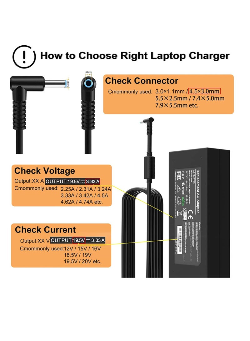 Generic 19.5V 3.33A 65W AC Adapter Laptop Battery Charger Power Cord for HP 250 255 G2 G3 G4 G5 Series HP Pavilion X360 Spectre X360 13 13T 15 HP Pavilion 15 Series HP Stream 11 13 14 Notebook PC  - Image 3