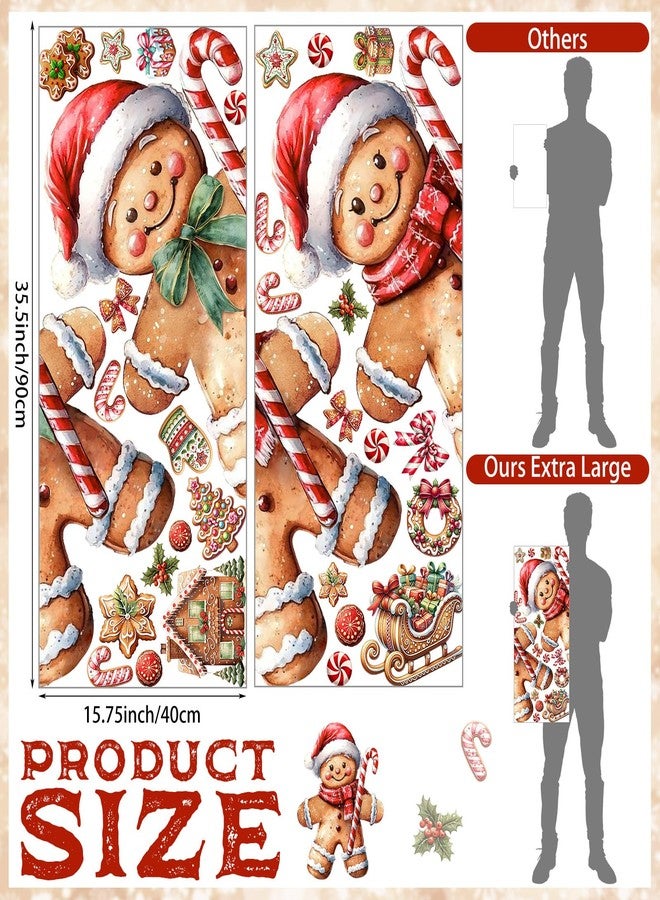 Epakh 2 Sheets Gingerbread Christmas Window Clings 35.5 x 15.75'' Extra Large Gingerbread Candy Cane Static Window Clings Decals Stickers for Christmas Gifts Home Shop Office Display Winter Decoration - Image 3