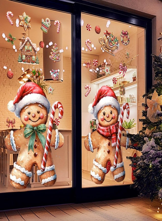 Epakh 2 Sheets Gingerbread Christmas Window Clings 35.5 x 15.75'' Extra Large Gingerbread Candy Cane Static Window Clings Decals Stickers for Christmas Gifts Home Shop Office Display Winter Decoration - Image 1