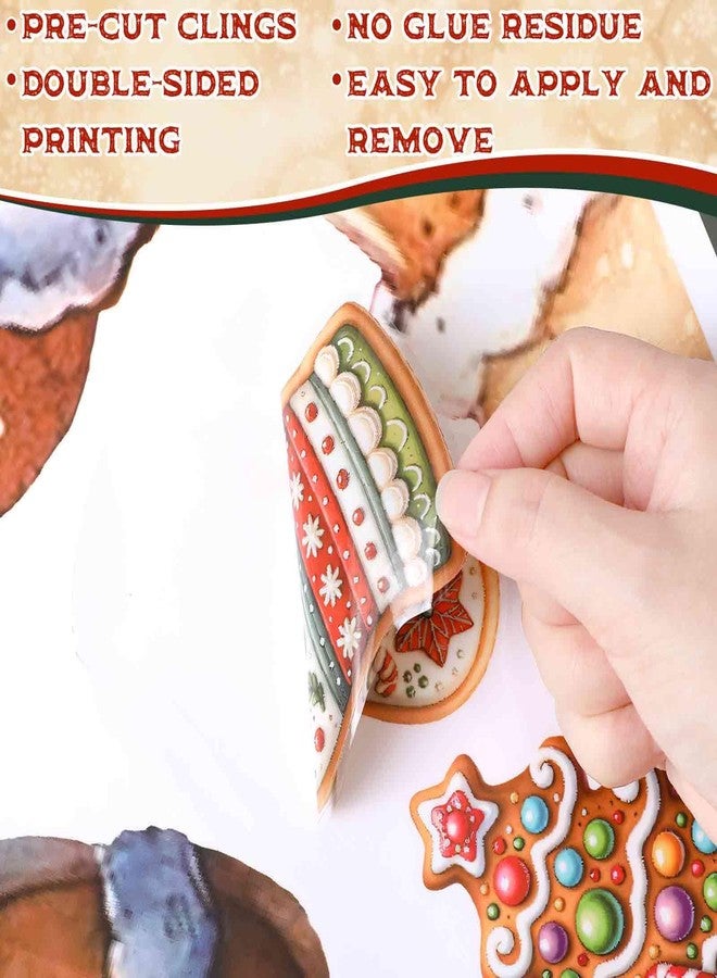 Epakh 2 Sheets Gingerbread Christmas Window Clings 35.5 x 15.75'' Extra Large Gingerbread Candy Cane Static Window Clings Decals Stickers for Christmas Gifts Home Shop Office Display Winter Decoration - Image 4