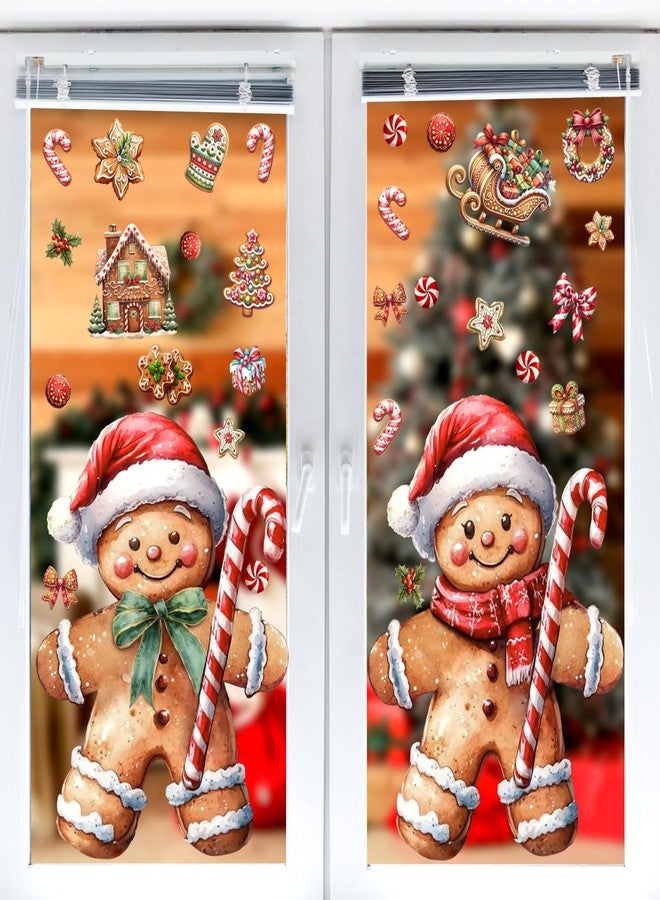 Epakh 2 Sheets Gingerbread Christmas Window Clings 35.5 x 15.75'' Extra Large Gingerbread Candy Cane Static Window Clings Decals Stickers for Christmas Gifts Home Shop Office Display Winter Decoration - Image 2