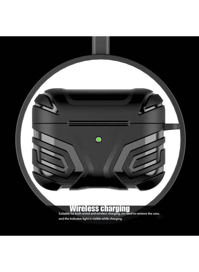 DKNG TPU sturdy protective case for AirPods Pro 3, soft shockproof earphone cover, supports wireless charging, with carabiner. Black - Image 3