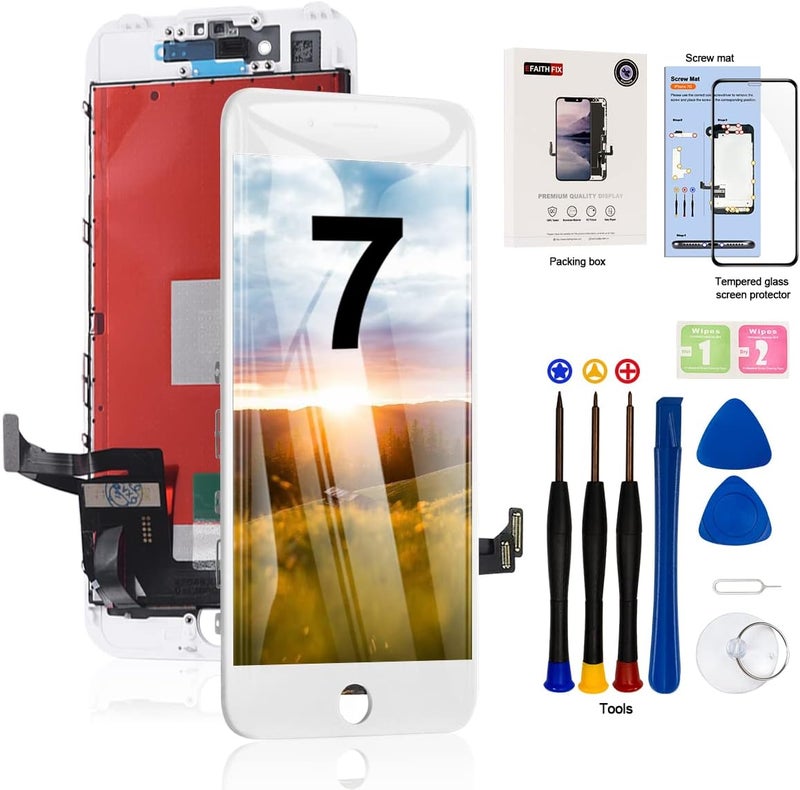 EFAITHFIX Store for iPhone 7 LCD Screen Replacement White 4.7 Inch Frame Assembly Display 3D Touch Screen Digitizer with Repair Tools Kit Tempered Glass Screen Protector for A1660, A1778, A1779 (White) - Image 1