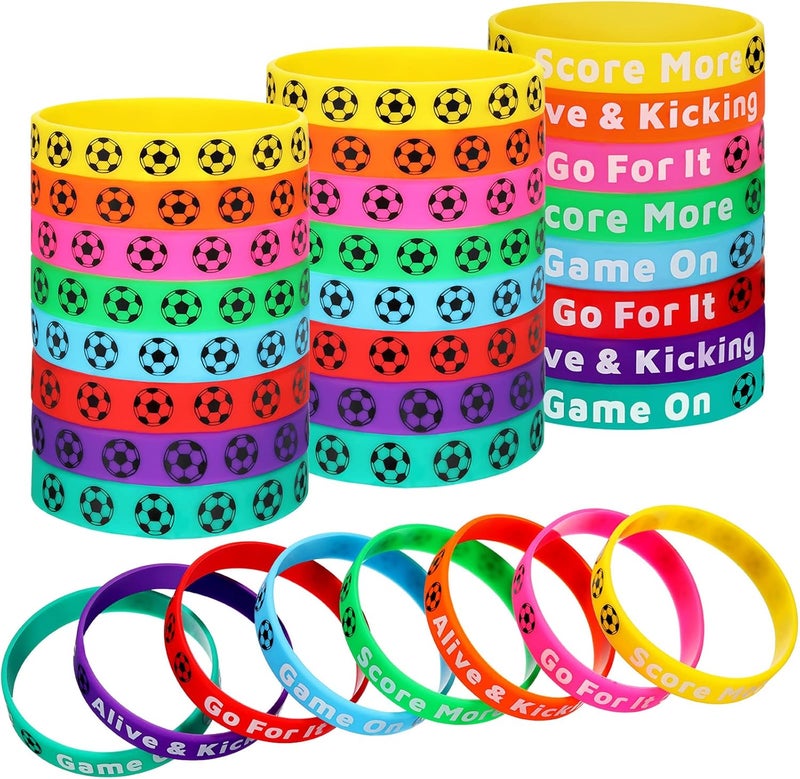 Civaner 48 Pcs Soccer Silicone Bracelets Soccer Motivational Wristband Multicolored Stretch Rubber Bracelets Soccer Party Favors for Sports Events Birthday Party Supplies - Image 1