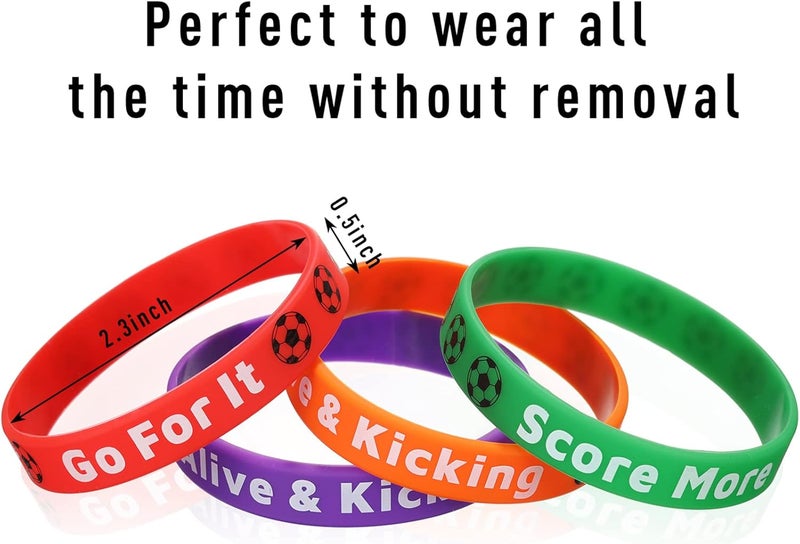 Civaner 48 Pcs Soccer Silicone Bracelets Soccer Motivational Wristband Multicolored Stretch Rubber Bracelets Soccer Party Favors for Sports Events Birthday Party Supplies - Image 3