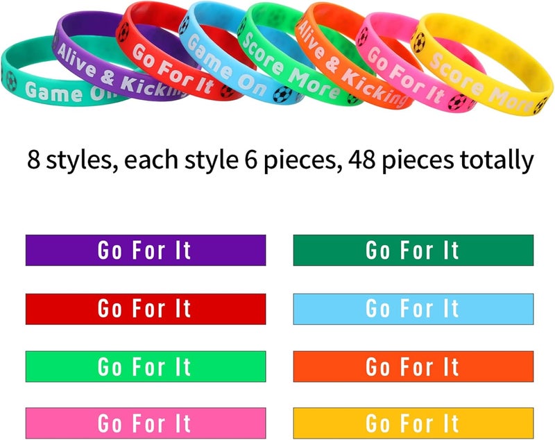 Civaner 48 Pcs Soccer Silicone Bracelets Soccer Motivational Wristband Multicolored Stretch Rubber Bracelets Soccer Party Favors for Sports Events Birthday Party Supplies - Image 2