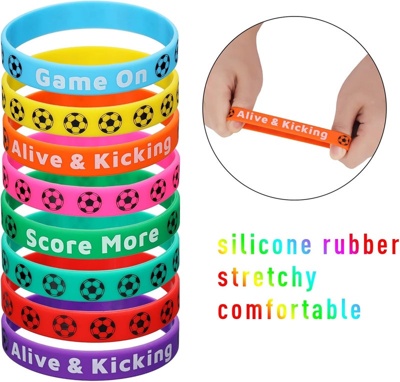 Civaner 48 Pcs Soccer Silicone Bracelets Soccer Motivational Wristband Multicolored Stretch Rubber Bracelets Soccer Party Favors for Sports Events Birthday Party Supplies - Image 4