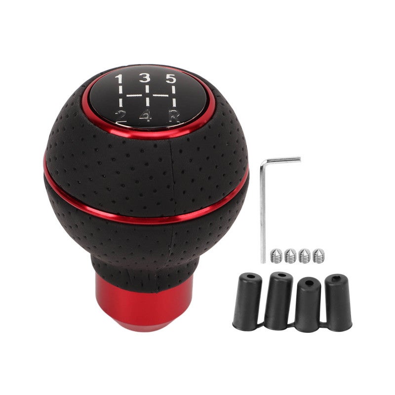 Red Car Shift Knob Artificial Leather Aluminum Alloy Gear Shifter - Clear Number Design Ideal Replacement - Excellent Soft Touch Gear Stick Head for Safe Driving - Image 1