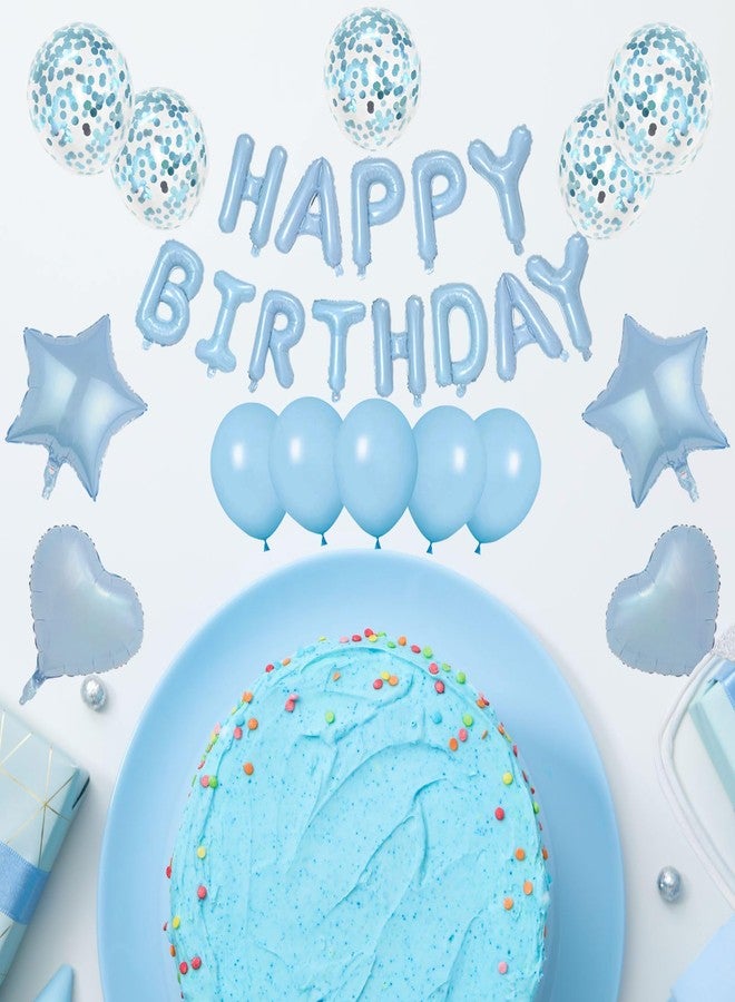WEIKA 27 Pcs Light Blue Birthday Decorations, 3D Letters Light Blue Happy Birthday Balloon Banner, Pentagram Heart Foil Balloons Confetti Balloons Kit For Boys Girls Birthday Party Supplies - Image 5