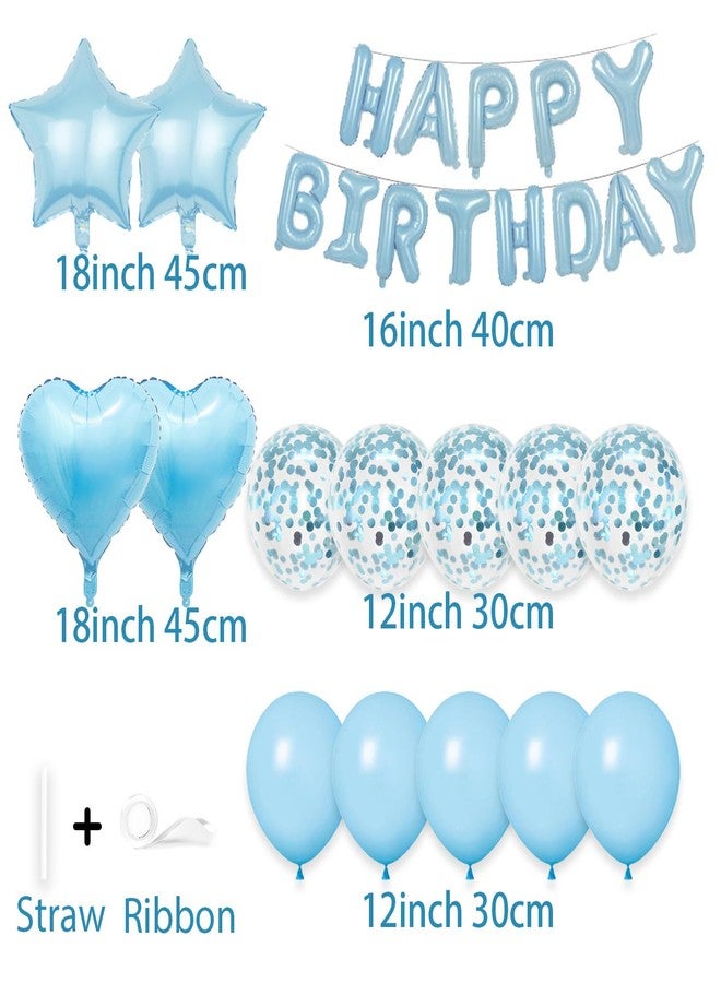 WEIKA 27 Pcs Light Blue Birthday Decorations, 3D Letters Light Blue Happy Birthday Balloon Banner, Pentagram Heart Foil Balloons Confetti Balloons Kit For Boys Girls Birthday Party Supplies - Image 2