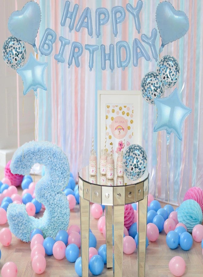 WEIKA 27 Pcs Light Blue Birthday Decorations, 3D Letters Light Blue Happy Birthday Balloon Banner, Pentagram Heart Foil Balloons Confetti Balloons Kit For Boys Girls Birthday Party Supplies - Image 3