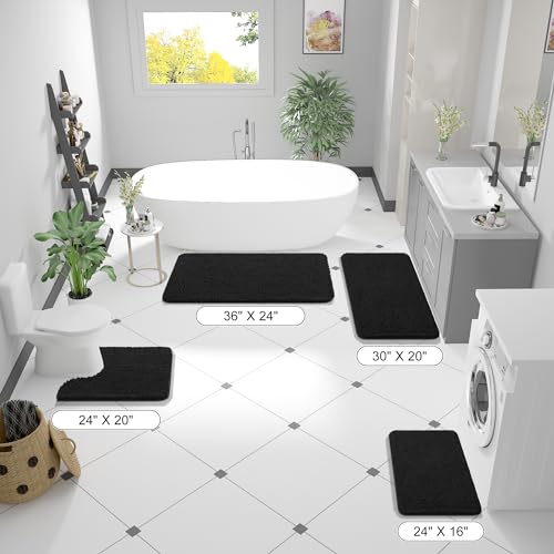 OLANLY Bathroom Rugs 36x24, Extra Soft Absorbent Chenille Bath Rugs, Rubber Backing Quick Dry, Machine Washable Bath Mats for Bathroom Floor, Tub and Shower, Home Decor Accessories, Black - Image 2