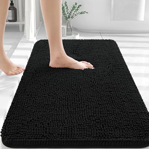 OLANLY Bathroom Rugs 36x24, Extra Soft Absorbent Chenille Bath Rugs, Rubber Backing Quick Dry, Machine Washable Bath Mats for Bathroom Floor, Tub and Shower, Home Decor Accessories, Black - Image 1