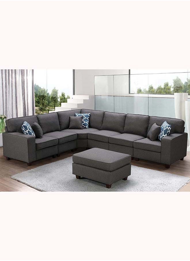 FSH Furniture - Casanova 7-Piece Leather Sectional Sofa Charcoal Grey 300x250x90 cm - Image 1
