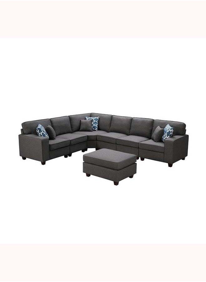 FSH Furniture - Casanova 7-Piece Leather Sectional Sofa Charcoal Grey 300x250x90 cm - Image 1