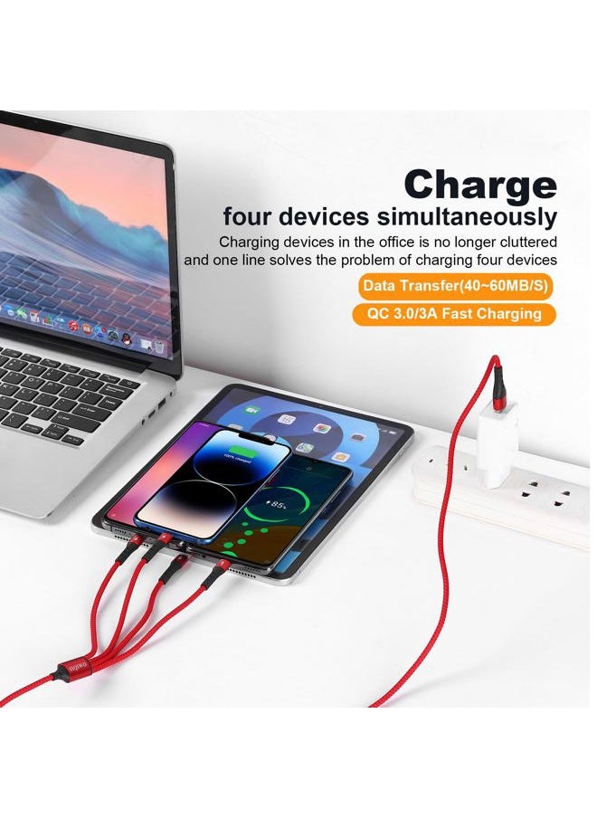 Multi USB C Cable Fast Charging, [4FT/2 Pack] QC 3.0(3A) USB C Splitter Cable, 4 in 1 Charger Cord with 4 Type C Port, for iPhone 16/15 Series, iPad Air/Pro, Samsung Galaxy S24 S23, Pixel, PS5