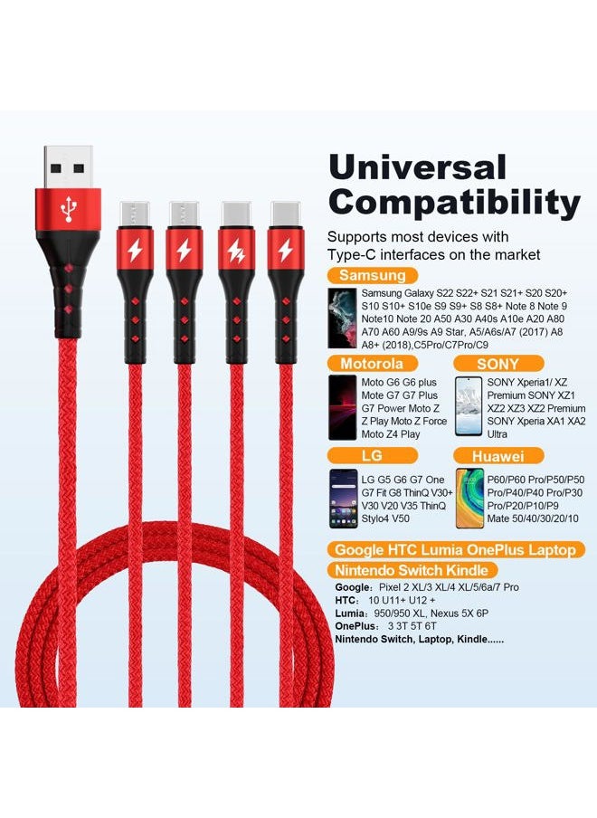 Multi USB C Cable Fast Charging, [4FT/2 Pack] QC 3.0(3A) USB C Splitter Cable, 4 in 1 Charger Cord with 4 Type C Port, for iPhone 16/15 Series, iPad Air/Pro, Samsung Galaxy S24 S23, Pixel, PS5