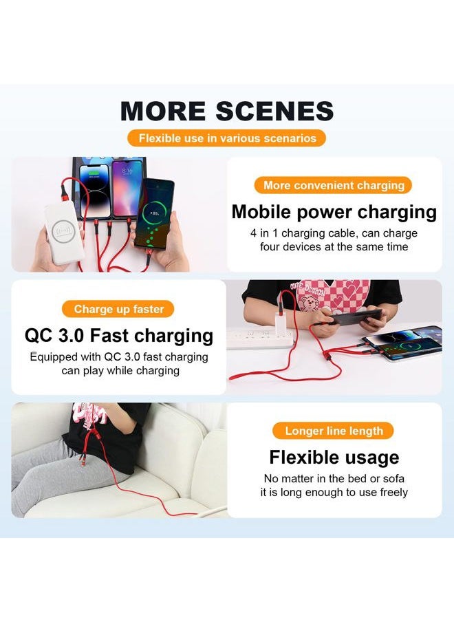 Multi USB C Cable Fast Charging, [4FT/2 Pack] QC 3.0(3A) USB C Splitter Cable, 4 in 1 Charger Cord with 4 Type C Port, for iPhone 16/15 Series, iPad Air/Pro, Samsung Galaxy S24 S23, Pixel, PS5