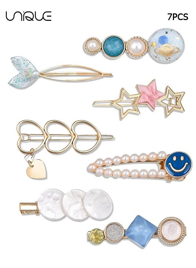 Unique Hair Clips Set, 7 Pcs Pearls Handmade Barrettes, Hollow Geometric Hairpin, Elegant Gold Metal Hairpin Accessories Headwear Styling Tools, Gifts for Women Girls - Image 1