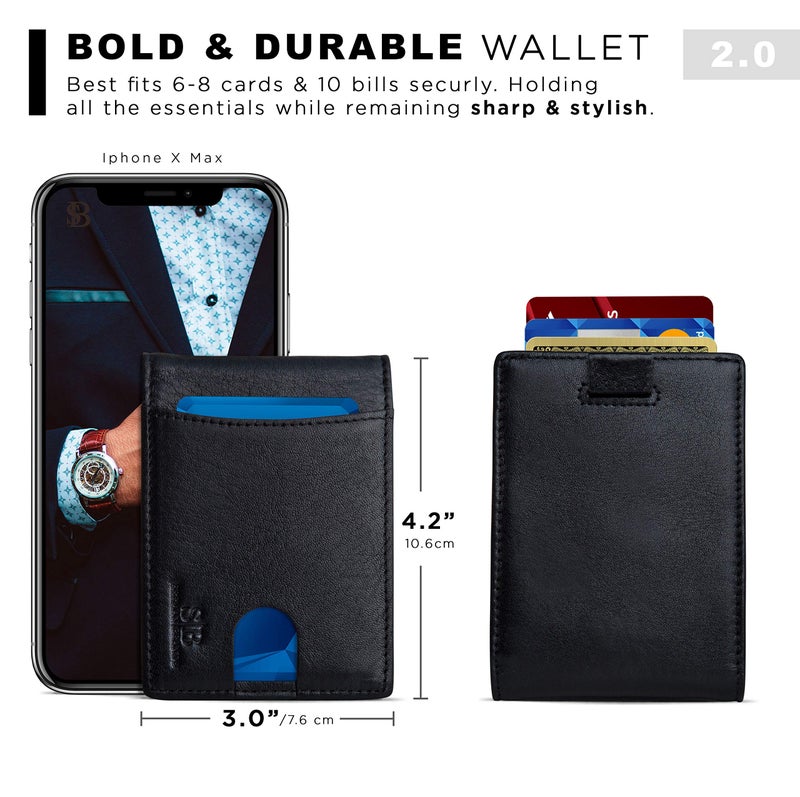 SERMAN BRANDS RFID Blocking Slim Bifold Genuine Leather Thin Minimalist Front Pocket Wallets for Men Billfold Wallet Men Gift (Jet Black 2.0) - Image 5