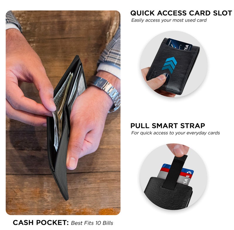 SERMAN BRANDS RFID Blocking Slim Bifold Genuine Leather Thin Minimalist Front Pocket Wallets for Men Billfold Wallet Men Gift (Jet Black 2.0) - Image 4