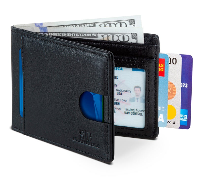 SERMAN BRANDS RFID Blocking Slim Bifold Genuine Leather Thin Minimalist Front Pocket Wallets for Men Billfold Wallet Men Gift (Jet Black 2.0) - Image 1