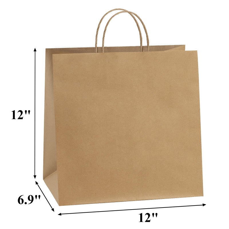 BagDream 12x7x12 Paper Bags 50Pcs Brown Paper Bags with Handles, Kraft Shopping Merchandise Retail Bags, Takeout/To Go Bags for Food Delivery, Wider-gusset Recycled Paper Gift Bags - Image 2