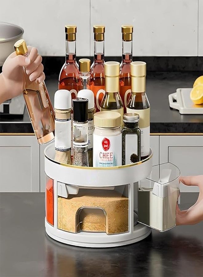 Suicune 2 Tier Organizer, Turntable for Cabinet, Bathroom, Makeup, Innovation Raised Edge Design, Must-have Tool for Kitchen, With 6 Dividers Bins, Removable, Clear Spice Rack - Image 5