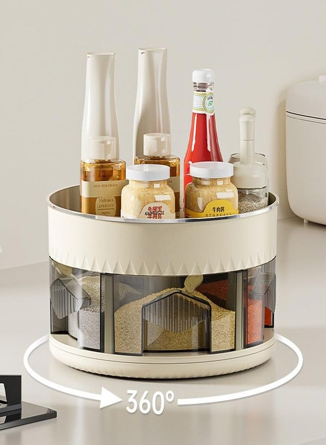 Suicune 2 Tier Organizer, Turntable for Cabinet, Bathroom, Makeup, Innovation Raised Edge Design, Must-have Tool for Kitchen, With 6 Dividers Bins, Removable, Clear Spice Rack - Image 2