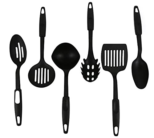 tgopit 6 PCS Kitchen Utensils Set NonStick Dishwasher Safe Cooking Tools Spoon Slotted Spoon Spatula Skimmer Ladle Pasta ServerBlack - Image 2