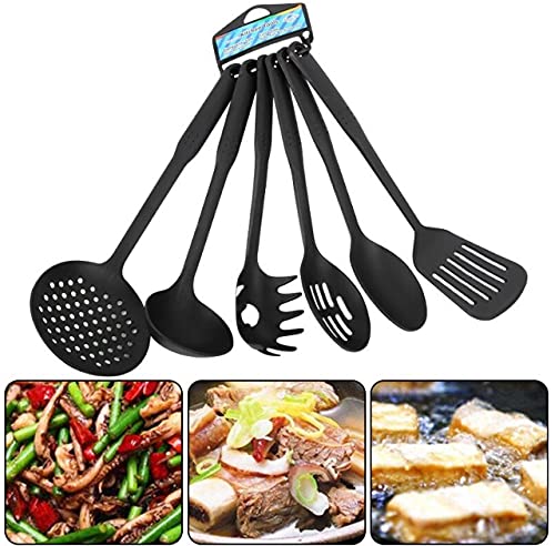 tgopit 6 PCS Kitchen Utensils Set NonStick Dishwasher Safe Cooking Tools Spoon Slotted Spoon Spatula Skimmer Ladle Pasta ServerBlack - Image 1