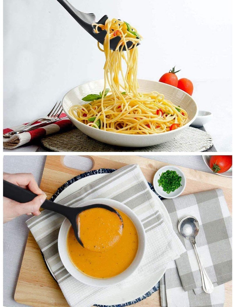 tgopit 6 PCS Kitchen Utensils Set NonStick Dishwasher Safe Cooking Tools Spoon Slotted Spoon Spatula Skimmer Ladle Pasta ServerBlack - Image 3