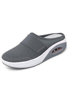 2021 Summer Height Increasing Adhesive Shoe Mesh Breathable Casual No Heel Slip-On Lazy Half Support Shoe For Women Dark gray