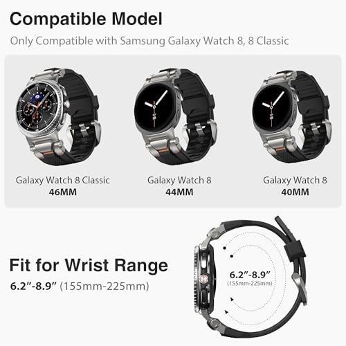 ULTIMAL Rugged TPU Sport Band ONLY for Samsung Galaxy Watch 8 Classic Galaxy Watch 8 404446mm Replacement Strap with Secure Connector Waterproof SweatResistant Fit 6289BlackSilver - Image 3