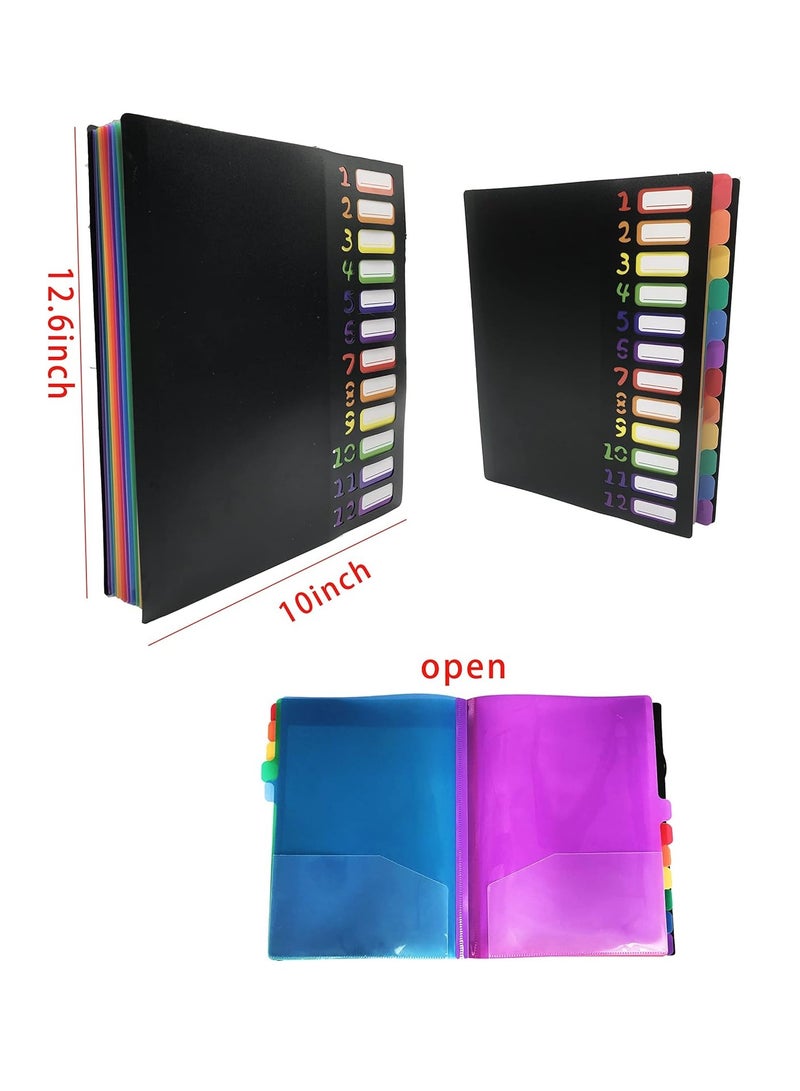 DUNISO مجلدات ملونة، منظم ملفات أكورديون بغطاء أسود مع 24 جيب، حجم A4 يناسب 240 ورقة، مع علامات قوس قزح مناسبة للمدرسة والمكتب والسفر - Image 2