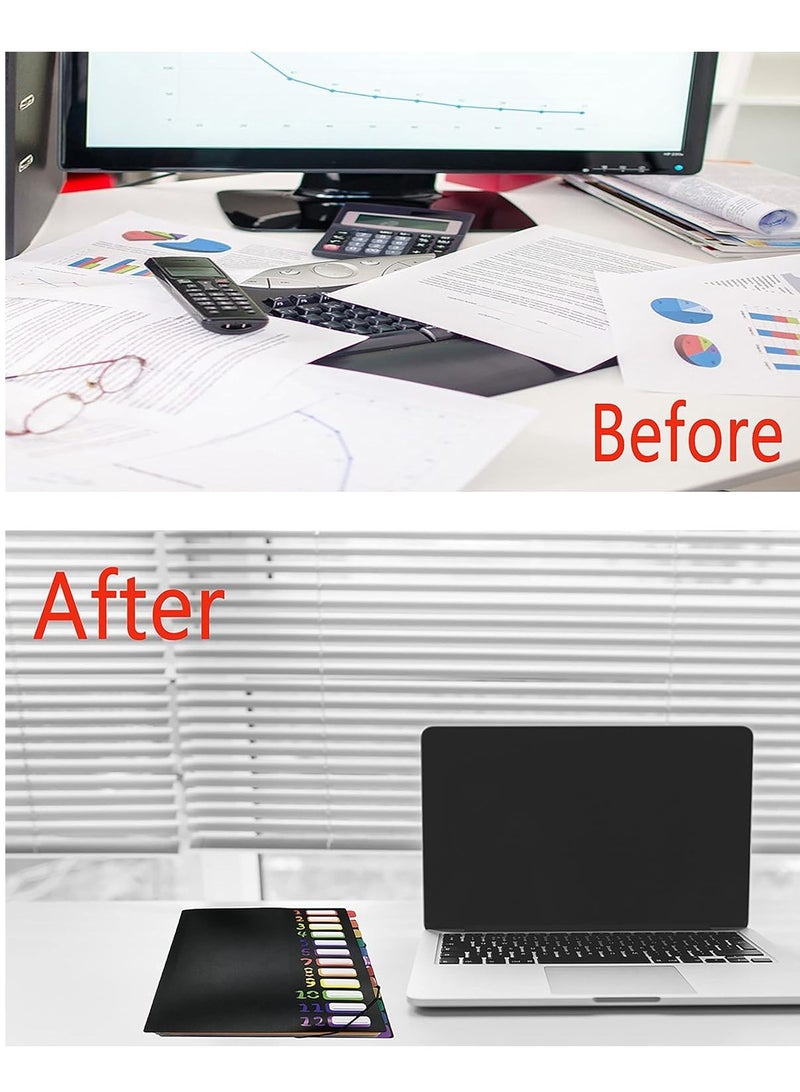 DUNISO مجلدات ملونة، منظم ملفات أكورديون بغطاء أسود مع 24 جيب، حجم A4 يناسب 240 ورقة، مع علامات قوس قزح مناسبة للمدرسة والمكتب والسفر - Image 4