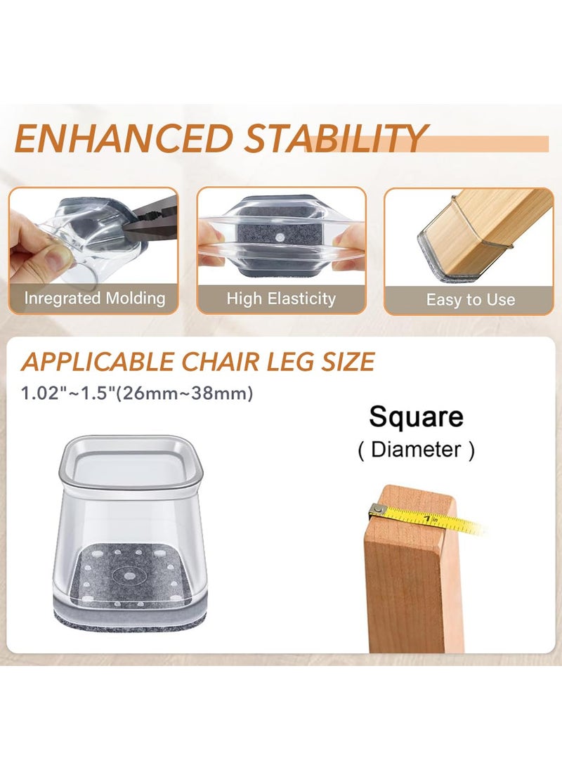 HASTHIP - HASTHIP® 16Pcs Chair Leg Floor Protectors, Felt Padded, Non-Slip Silicone Chair Leg Protectors for 1-1.5 Inch Tilting & Vertical Legs, Floor Protectors for Dining Chairs, Bar Stools, Office Chairs - Image 1