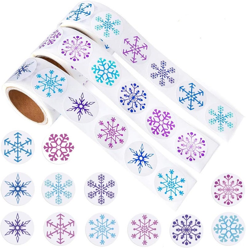 KUUQA 450 Pieces Snowflake Stickers for Christmas and Winter Holiday Party Decor Craft Supplies 3 Rolls - Image 1