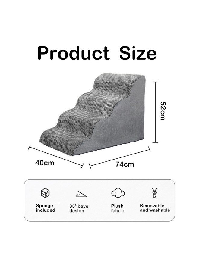 ZHENJIER Dog Stairs for High Beds, 4 Step Dog Steps for Small Dogs and Cats, High Density Foam Cat Ramp for Bed,Pet Stairs for Bed Climbing, Non-Slip Balanced Pet Step Indoor(Grey) - Image 1