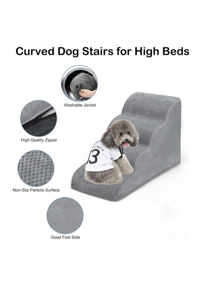ZHENJIER Dog Stairs for High Beds, 4 Step Dog Steps for Small Dogs and Cats, High Density Foam Cat Ramp for Bed,Pet Stairs for Bed Climbing, Non-Slip Balanced Pet Step Indoor(Grey) - Image 2
