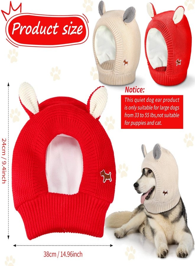Saintrygo 2 Pcs Quiet Ears for Dogs Christmas Large Dog Ear Muffs Cute Snood Head Warm Knitted Hat Pet Winte Hat for Cats Pets(Beige, Red) - Image 2