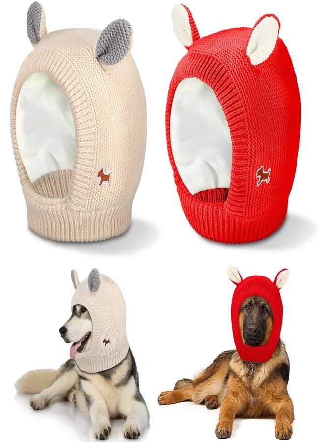 Saintrygo 2 Pcs Quiet Ears for Dogs Christmas Large Dog Ear Muffs Cute Snood Head Warm Knitted Hat Pet Winte Hat for Cats Pets(Beige, Red) - Image 1