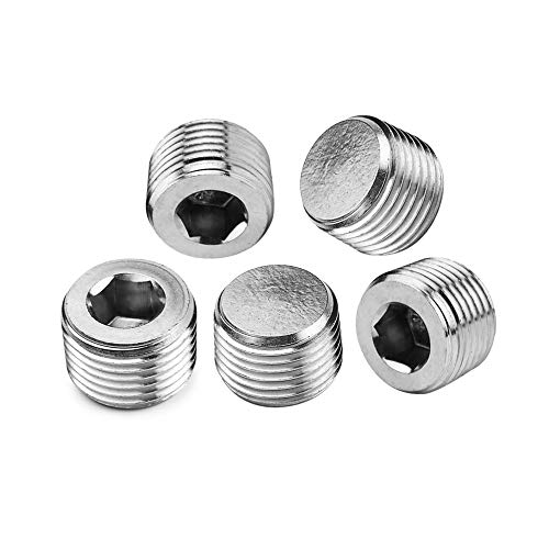 Yoebor Metalwork 304 Stainless Steel Pipe Fitting, Hex Countersunk Plug, 1/4" NPT Male (Pack of 5) - Image 5