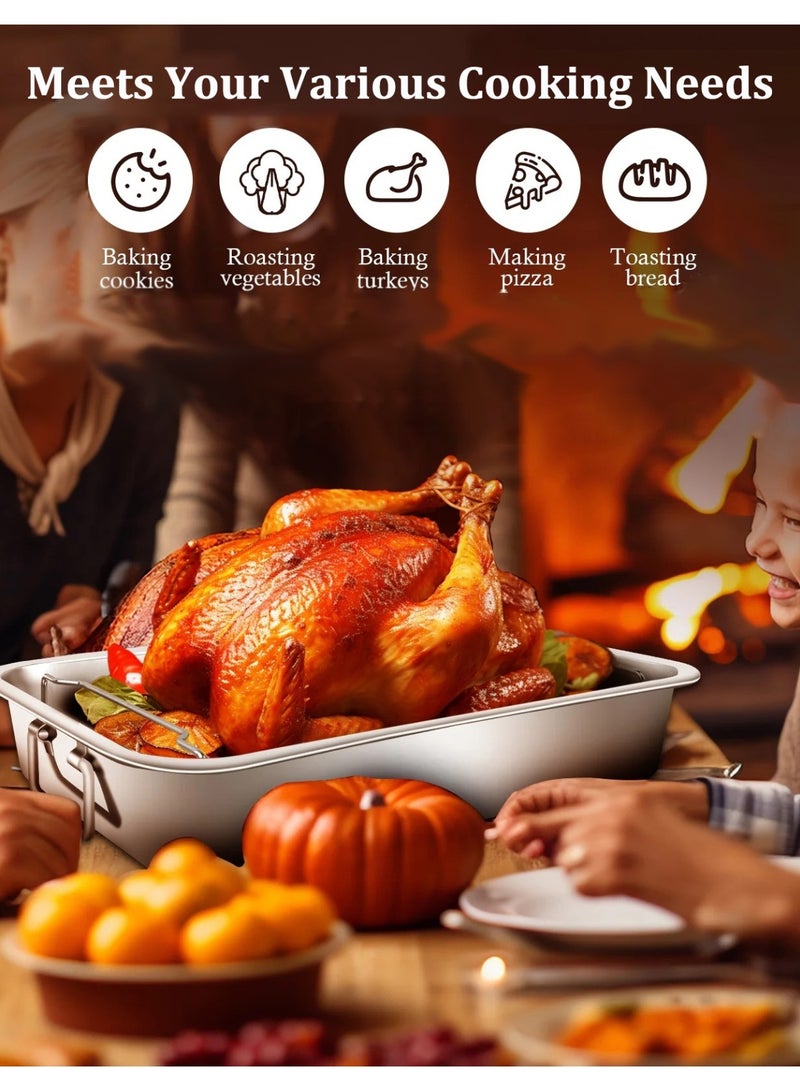 2.8in Deep Roasting Pan with Grill Rack and Handle, Stainless Steel Broiling Pan with Flat Rack, Heavy Duty Baking Pan With Handles, Roasting Oven Pan, High Sided Roast Tray for Chicken, Beef, Vegetable, Lasagna, Dishwasher Safe Roaster - Image 5