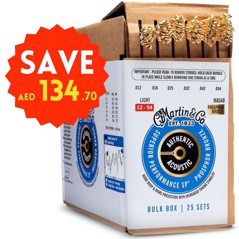 Martin سلاسل مارتن BULKBOXMA540 25-SETS للأكورديون الصوتي أداء فائق 92/8 برونز فوسفوري خفيف - 012-.054 - Image 1