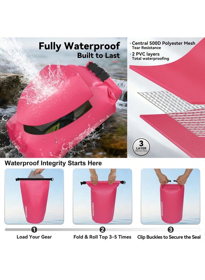 MARCHWAY Floating Waterproof Dry Bag 5L/10L/20L/30L, Roll Top Sack Keeps Gear Dry for Boat, Beach, Kayaking, Rafting, Boating, Swimming, Camping, Hiking, Canoeing, Fishing (Pink, 10L) - Image 3