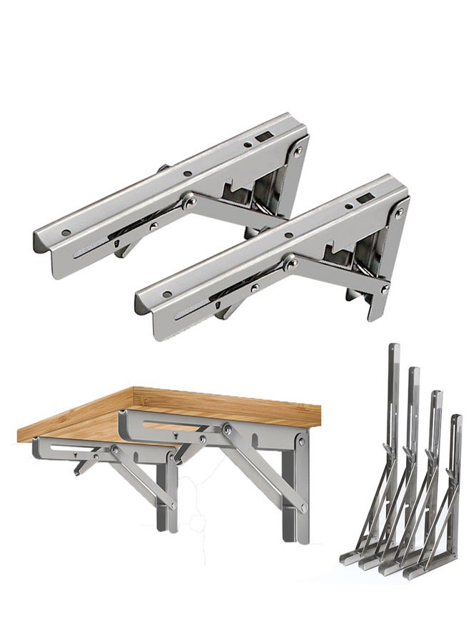 Folding Shelf Brackets 18 Inch, Max Load 300 lb, Heavy Duty Stainless Steel Collapsible Wall Mounted Shelf Brackets for DIY Table Work Bench, Space Saving DIY Bracket, 2 pcs  ﻿ - Image 1