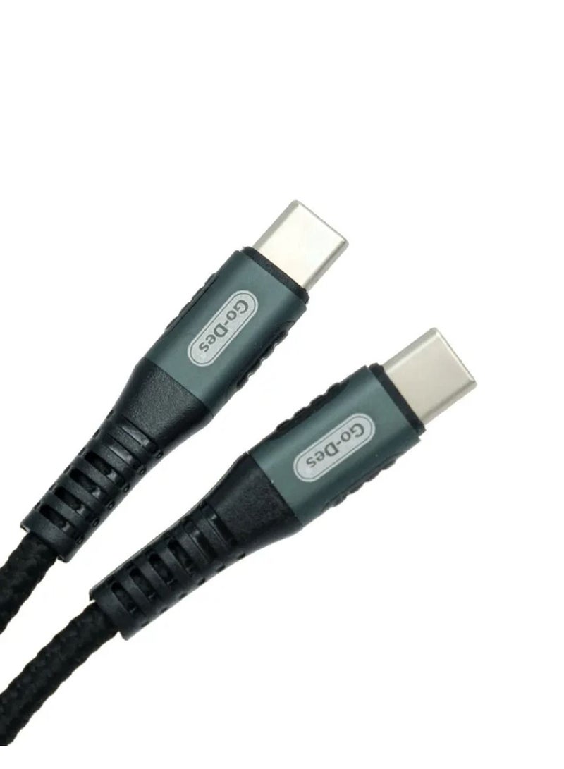 جو-ديز كابل GO-DES USB-C إلى USB-C 100W PD للشحن السريع ونقل البيانات، أسود وفضي، 1 متر GD-UC507 - Image 1